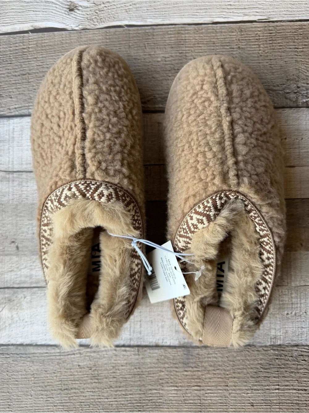 MIA Girls Brown Sherpa Slippers Size 4M NWT Cozy Faux Fur House Shoes
